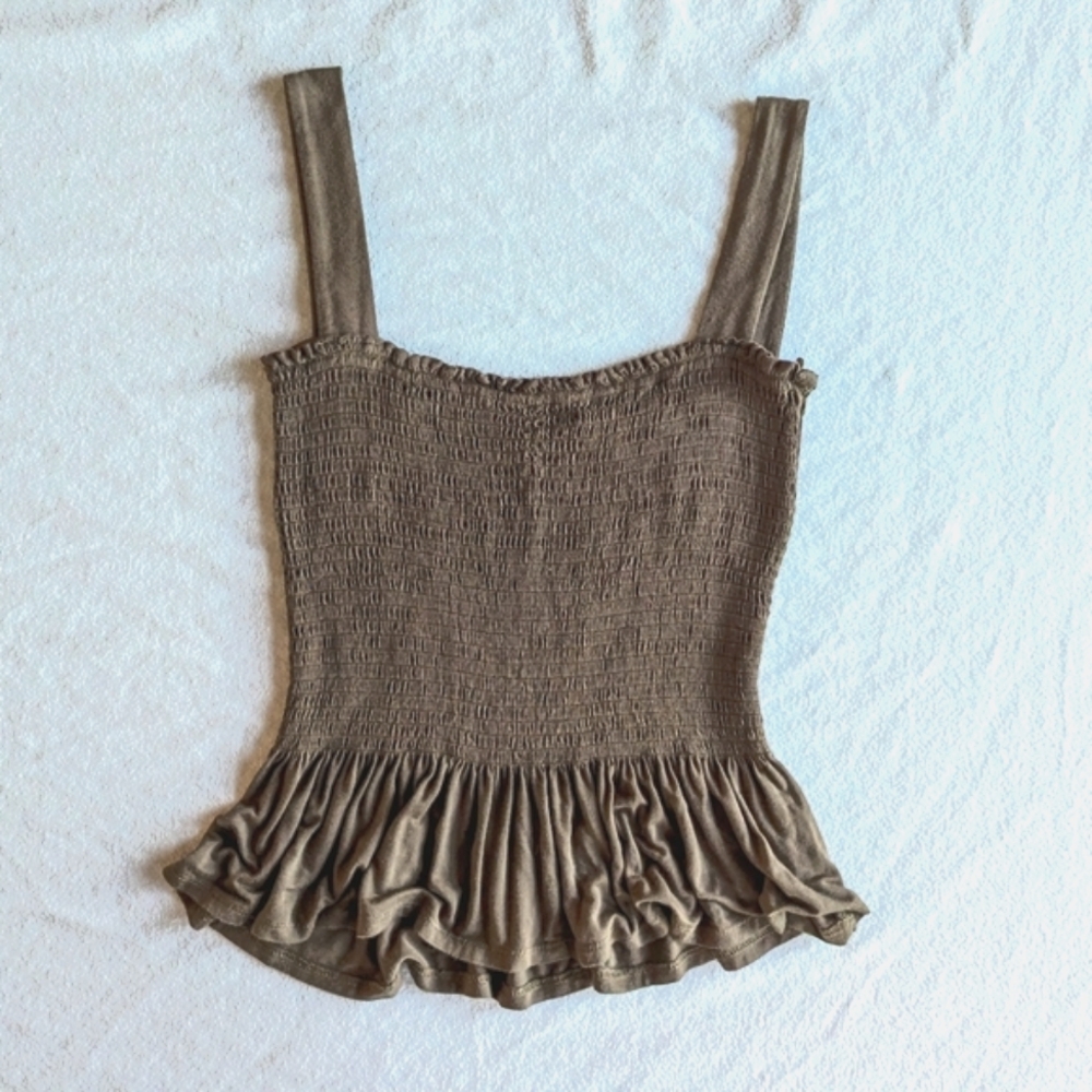 MOD (sz L) Brown Peplum Wide Strap Tank